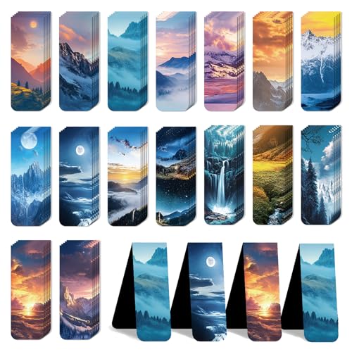 96 Pieces Magnetic Bookmarks Magnet Page Markers - Book Marks for Reading Women & Men with Storage Boxes - Cute Magnet Bookmark Clips for Reading Pleasure（Scenery） - size: 96, style: Scenery Style