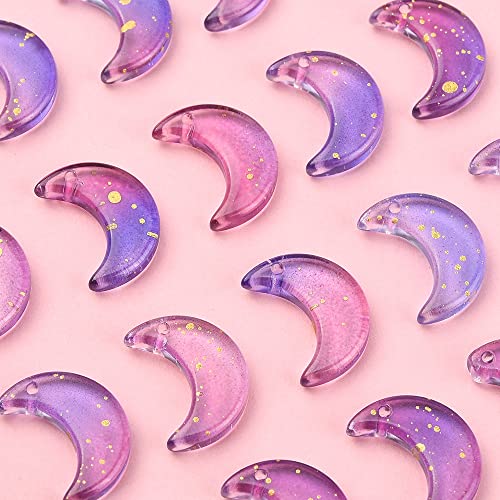 LiQunSweet 100 Pcs Moon Crescent Shape Crystal Glass Tiny Hanging Pendants with Gold Foil Charms Bulk Lot for Jewelry Making and DIY Craft Accessories - 16x11.5mm - color: Moon Glass Charms_16x11.5mm