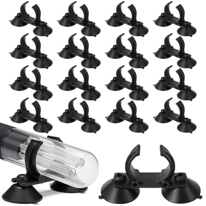 16 Pack Aquarium Heater Suction Cups with Clips，Clip Heavy Duty Black Standard Heating Rod Holders Clamps with 1.2 Inch Clips for Aquarium and Fish Tanks Heater (Double-Headed)