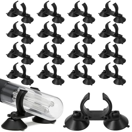 16 Pack Aquarium Heater Suction Cups with Clips，Clip Heavy Duty Black Standard Heating Rod Holders Clamps with 1.2 Inch Clips for Aquarium and Fish Tanks Heater (Double-Headed)