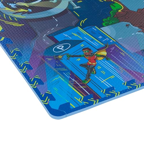 Batwheels EVA Foam Puzzle Mat - Soft, Non-Toxic Baby Play Mat for Tummy Time, Kids Preschool & Nursery - 16 Tiles, 12x12”, 24 Borders - Road Activity Gym Playmat for Boy & Girl Toddlers - KC Cubs