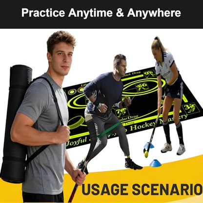 Hockey Training Equipment, Non-Slip Dribbling Training Mat, Field Trainer | Hockey Field Trainer, Practice Aids to Improve Speed, Ball Control and Coordination, Includes Resistance Bands and Cones - size: 31"*47"