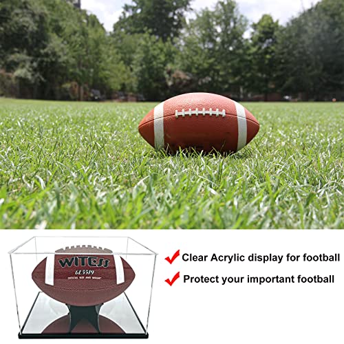 Self-Assembly Acrylic Football display case with black wood plastic base and Holder Base and mirror base,Sport Memorabilia Showcase Storage Box Holder,Acrylic Box Holder for Full Size Football display - size: 11.7x8x8 inch