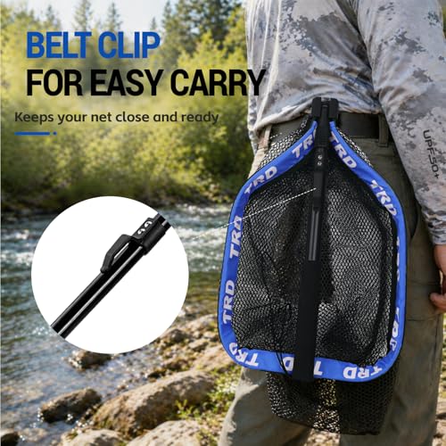 AluFloat X1 Fishing Net with Handle (Fish Net) - Floating Foldable Rubber-Coated Deep Mesh Landing Net for Bass & Fly Fishing - Fishing Gear, Kayak Accessories, Fishing Accessories - color: BLUE