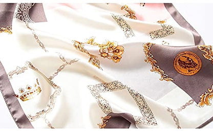 ANDANTINO 100% Silk Long Scarf-Women Large Oblong Shawls with Gift Packed - color: Chains-pink&gray