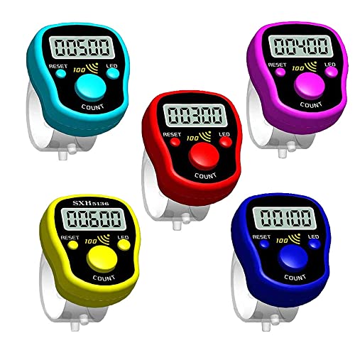 Finger Counter Click Manual Digital clicker, 5pack Stitch Tally Knitting Counters Led Re-settable Digits Pitch Electronic LCD Display finger Number Counter Fr Row, People, Score, Inventory,Crochet - color: 5pack