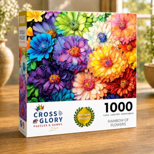 Cross & Glory | 1000 Piece Jigsaw Puzzles for Adults | Rainbow of Flowers - color: Rainbow of Flowers