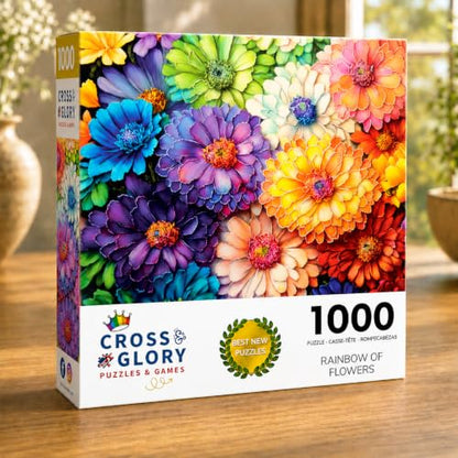 Cross & Glory | 1000 Piece Jigsaw Puzzles for Adults | Rainbow of Flowers - color: Rainbow of Flowers