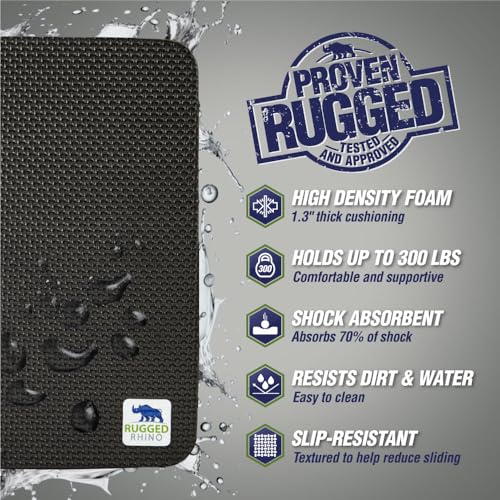 RUGGED RHINO Heavy Duty Patent Pending Kneeling Pad, Shock Absorbent Thick Knee Pads, Holds Up to 300 lbs, Protect Knees from Hard Concrete Surfaces, For Mechanics, Yard Gardening, Gym, Onyx Black - color: Onyx Black