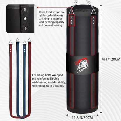 4FT Hanging Punching Bag for Adults, Unfilled Canvas Heavy Boxing Bag Set with 12oz Boxing Gloves Hand Wraps, Jump Rope, Reflex Ball for MMA Kickboxing Muay Thai Training Home - style: Oxford Bag