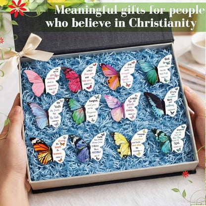 Resurhang 24 Pieces Bible Verse Magnetic Bookmarks Christian Butterfly Magnet Bookmarks Foldable Women Religious Gift for Mother's Day 1.6 x 2.2 In Inspirational Reading Page Markers for School Church