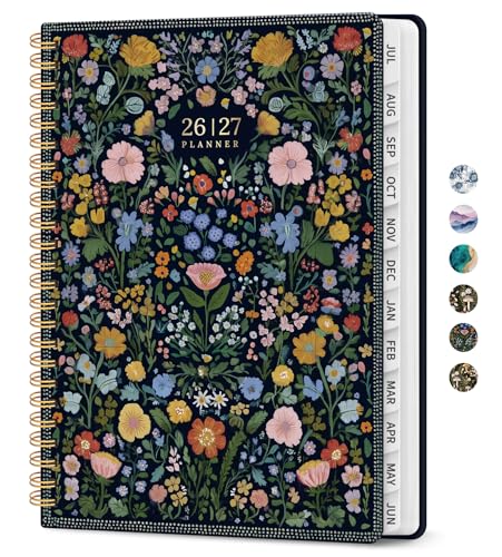 Planner 2026-2027, Academic Monthly and Weekly Calendar Planner for Women, July 2026 - June 2027, Hardcover Pretty Agenda Planner Book with Tabs, Spiral Daily Organizer for School Office Home Supplies, 8.5" x 11" - Garden of Whimsy - color: C-Garden of Wh