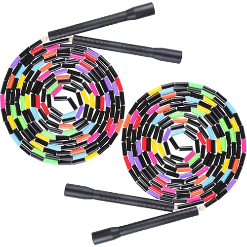 16.5FT Double Dutch Jump Ropes for Adults Kids 2-PACK | Rainbw Long Jump Rope, 1” Beaded Jump Rope for Fitness, Segmented Skipping Ropes for Exercise Training, Tangle-Free - color: Black-2Pcs