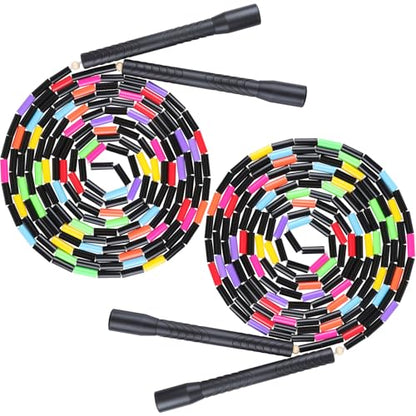 16.5FT Double Dutch Jump Ropes for Adults Kids 2-PACK | Rainbw Long Jump Rope, 1” Beaded Jump Rope for Fitness, Segmented Skipping Ropes for Exercise Training, Tangle-Free - color: Black-2Pcs