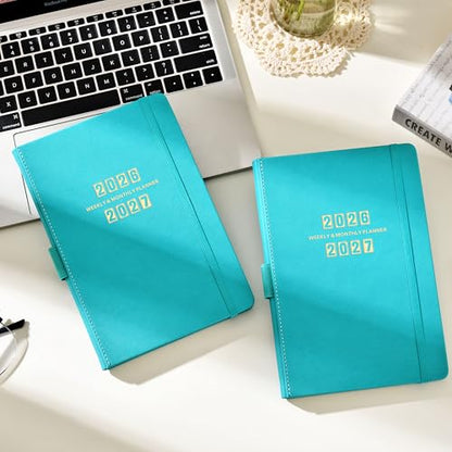 Artfan 2026-2027 Planner - 2026-2027 Planner Weekly and Monthly, Jul. 2026 - Jun. 2027, 26-27 Leather Planners, 5.75" x 8.25" - Green - color: Bluish Green