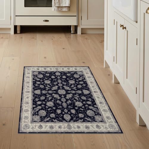 3'x5' Blue Midnight Floral Prayer Design Washable Area Rug - color: Blue/Pattern 9, size: 3' x 5' (Rectangular)