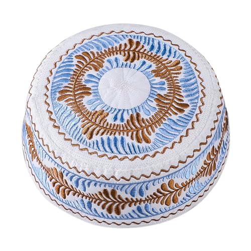 Kids Boys Muslim Prayer Kufi Hat Islamic Prayer Cap Embroidered Prayer Headwear Cap Praying Skull Cap Topi Ramadan Eid Hat - color: Blue-medium