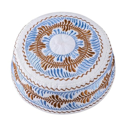 Kids Boys Muslim Prayer Kufi Hat Islamic Prayer Cap Embroidered Prayer Headwear Cap Praying Skull Cap Topi Ramadan Eid Hat - color: Blue-medium