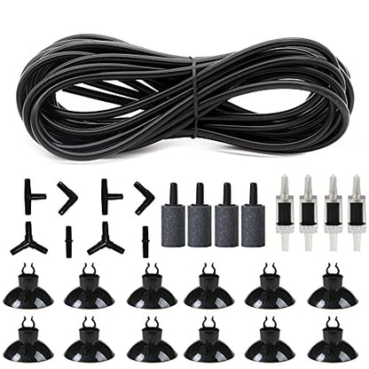 25 Feet 3/16 Inch Standard Aquarium Silicone Airline Tubing | With Air Stones, Check Valves, Suction Cups and Connectors For Fish Tank, Hydroponics (Black) - color: Black