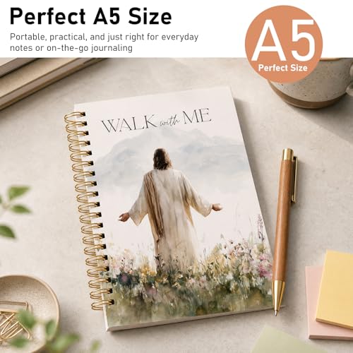 Jesus Flower Bible Notebook - Christian Gifts for Women, Inspirational Walks with Me Bible Verse Hardcover Jounal for Church Notting Scripture Study Stationery Supplies - color: Jesus Flower Walks With Me