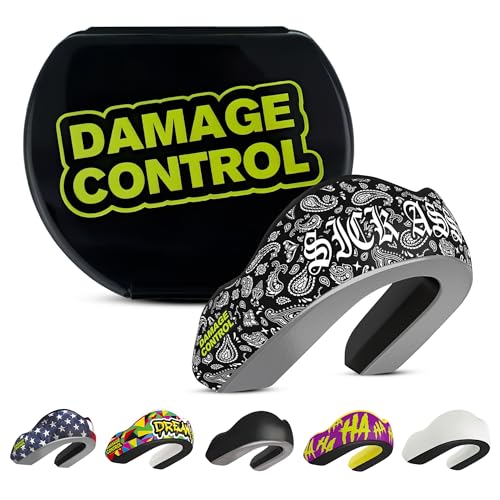 DAMAGE CONTROL Extreme Impact Sports Mouth Guard w/Case – Sick | Adult – Boil & Bite Fit, Shock-Absorbing Pads, Ventilated Case – MMA, Boxing, Hockey, Football, Rugby, Lacrosse & BJJ - color: Sick A** Foo, size: Adult