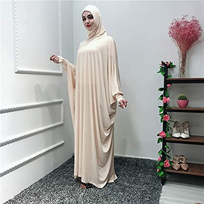 FPOVFPO Womens Solid One-Piece Prayer Dress Muslim Abaya Islamic Maxi Breathable Ramadan Dress Kaftan Hijab - color: Beige