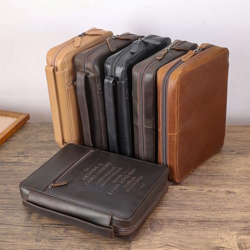 Polare Full Grain Leather Bible Cover Church Bag Bible Protective Book Holder Carrying Case Folder Organizer Portfolio - style: Dark Brown(Strong & Courageous)