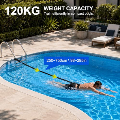 Swimming Training Belt 8-25FT Adjustable Swimming Resistance Belt, Stationary Harness for Any Pool Without Counter Current System - color: Black