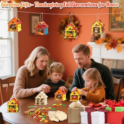 12 Thanksgiving Fall Crafts Wooden House for Boy, Girl & Adult, Fall Activities Kit DIY with Paint Pen Pumpkin Turkey Owl, Thanksgiving Arts and Crafts for Classroom Party Favors & Gift Supplies Bulk - style: Fall Thanksgiving