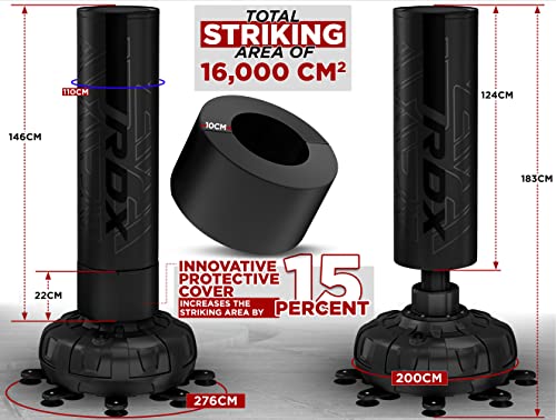 RDX XXL 330LBS Freestanding Punching Bag with Cover & Gloves – 72” Adult Heavy Pedestal Punch Bag Set - 17 Suction Cup 8 Extended Legs Stand Base - Kick Boxing MMA Home Gym Fitness - color: Black