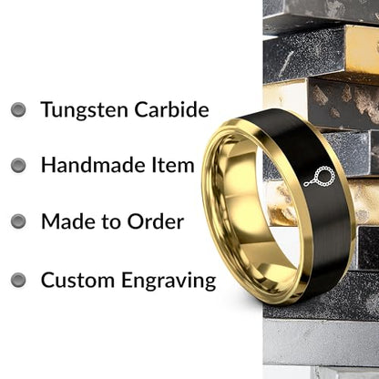 Tasbih Prayer Beads Ring - Gift for Muslim - Tungsten Carbide - Band - Black Yellow Gold Silver - Flat Dome Bevel - Men Women - Personalized Custom Engraving - 8mm - Anniversary Engagement Wedding - color: 13 - Yellow Gold Black Tungsten