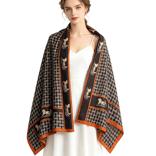 vimate 100% Large Silk Feeling Scarf-Women's Fashion Long Mulberry Silk Satin Neck Scarf Sunscreen Shawl Wrap Headscarf - color: Style 27