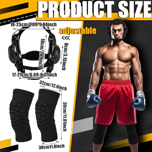 Lewtemi Wrestling Headgear Knee Pads Set Including Adjustable Thick Wrestling Ear Guard and Protective Anti-Slip Knee Pads for Sparring Brazilian Jiu Jitsu Training - size: M Size