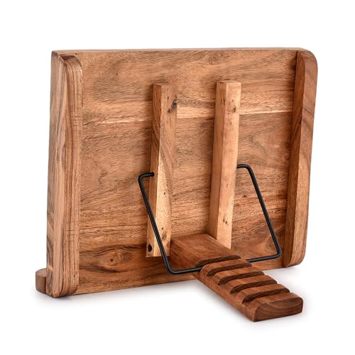 NIRMAN Acacia Wood Book Stand Adjustable Angle Reading Book Holder for Textbook, Receipe, Music Books, Tablet for Home Office Kitchen Lightweight Bookstand (11" x 9" x 1.5")