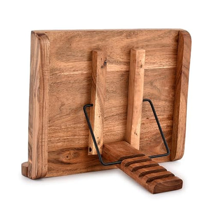 NIRMAN Acacia Wood Book Stand Adjustable Angle Reading Book Holder for Textbook, Receipe, Music Books, Tablet for Home Office Kitchen Lightweight Bookstand (11" x 9" x 1.5")