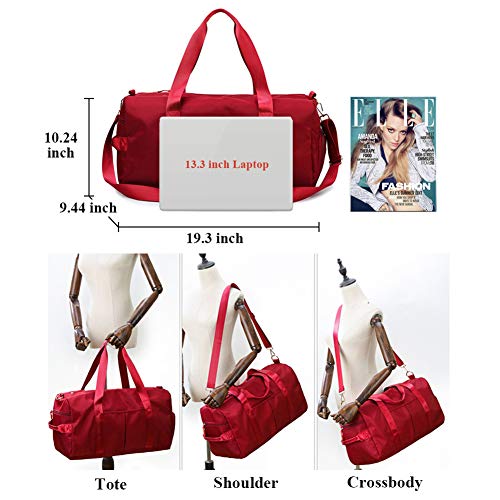 Sports Gym Bag for Women Travel Duffel Bag with Wet Pocket and Shoes Compartment for Training Swim Yoga(Red1) - color: Red1