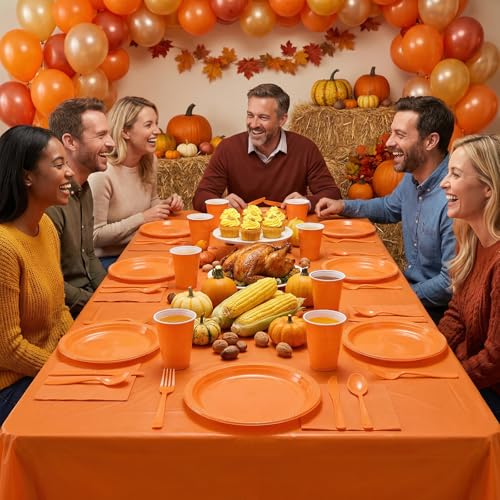 Tinybee 352 Pcs Orange Plastic Plates, Disposable Dinnerware Set for 50 - color: Orange