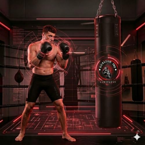 Horizon Pro LLC Punching Bag for Adults, 4ft Heavy Boxing Bag Set with 12OZ Boxing Gloves, Hanging Punching Bags for MMA, Karate, Kickboxing, Boxing, Training at Home or Gym - Unfilled