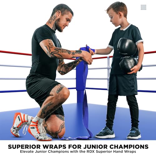 RDX Boxing Wraps Kids 2.5M Inner Gloves, Elasticated Thumb Loop Bandages, Junior Under Mitts Hand Fist Protector Wrist Support Straps, Muay Thai MMA Kickboxing Martial Arts Speed Bag Punching Training - color: YELLOW