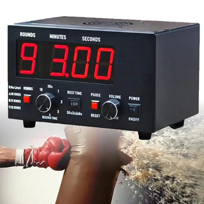 Classic Boxing Interval Timer, Professional Gymnastics Timer with LED Display, 1-12 Challenge Rounds and Adjustable Buzzer, 30S-10min Workout and 0/30/60S Rest Time,Red - color: Red