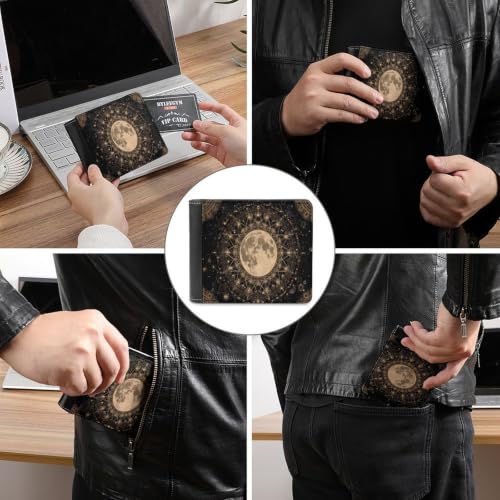 Mandala Moon Bifold Wallet 4.6x3.7 Inch,Slim Compact Folding Wallet with Card Slots And Cash Pocket Lightweight Wallet for Everyday Carry Travel Business - color: Mandala Moon