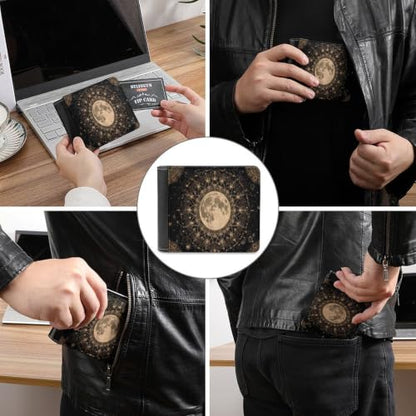Mandala Moon Bifold Wallet 4.6x3.7 Inch,Slim Compact Folding Wallet with Card Slots And Cash Pocket Lightweight Wallet for Everyday Carry Travel Business - color: Mandala Moon