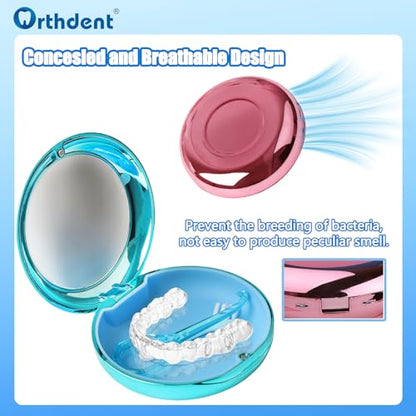 Fashion Solid Orthodontic Aligner and Retainer Case with Inside Mirror, Special Magnetic Closure +1 Pcs Aligner Remover Hook +1Pcs Brush (Blue) - color: Blue