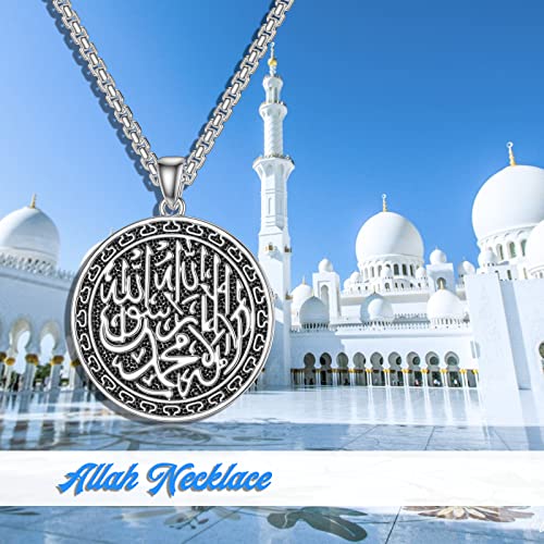 Sterling Silver Allah Necklace Muslim Islam Pendant Jewelry Gift for Father Men Women - 22+2 In Stainless Steel Chain