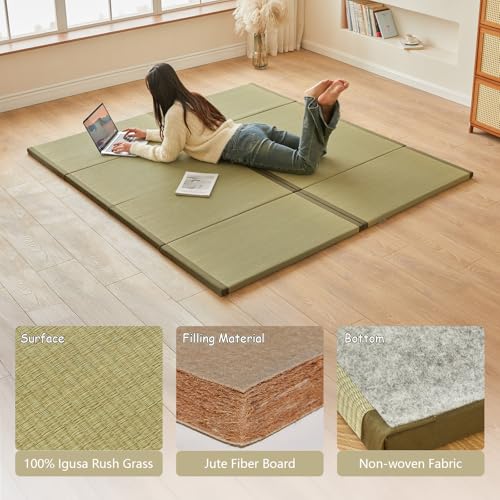 HAGiHARA Japanese Traditional Tatami Mat,35.4"x78.7"x1.2" Foldable Floor Mattress, Japanese Rush Grass Tatami Floor Mat for Meditation, Yoga,Sleeping or Summer Use - size: Twin XL