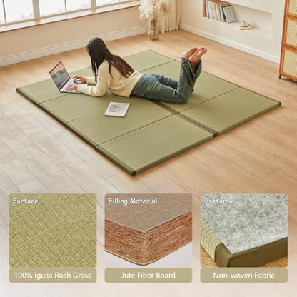 HAGiHARA Japanese Traditional Tatami Mat,35.4"x78.7"x1.2" Foldable Floor Mattress, Japanese Rush Grass Tatami Floor Mat for Meditation, Yoga,Sleeping or Summer Use - size: Twin XL