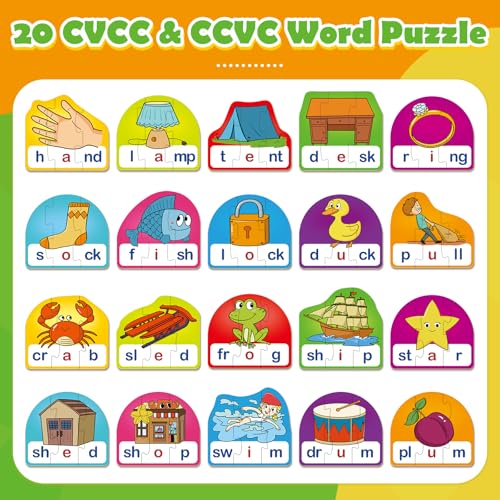 CVCC & CCVC Puzzle Cards for Kids,Phonics Games,Speech Therapy Toys for Toddlers,4 Alphabet Letter Word Puzzle,Learning Reading Spelling Games,Preschool Kindergarten Classroom Must Haves - style: CVCC & CCVC