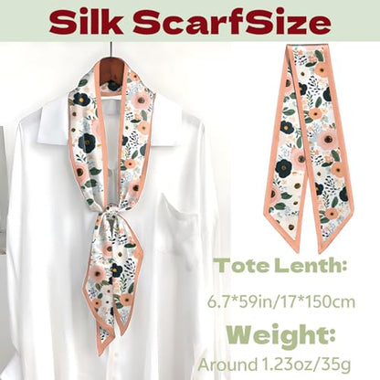 Head Hair Scarf Neck Silk Feeling Scarves Long Thin Satin Fashion Handbag Cute Decoration Women Girls 59 * 6.7'' - color: O-7-flower