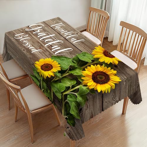 Sunflowers Brown Wooden Rectangle Tablecloths Sunflower Print Table Cloths Dacorative Kitchen Dining Tablecloth for Rectangular Tables,Washable Table Cover for Party 54 x 72 Inch - color: Brown