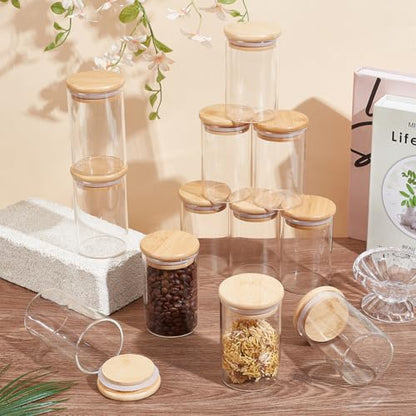 12 Pcs Glass Jars with Lids, Qtip Holder Dispenser Food Storage Containers Small Herb Jars for Valentine's Day Home Bathroom Kitchen Makeup Tea Coffee Cookie Candy Organizer